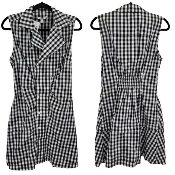 DEREK LAM 10 CROSBY Satina Sleeveless Shirtdress Picnic Plaid Pinup Black Sz 6 - Picture 3 of 12